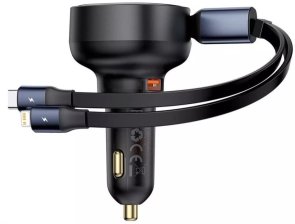 Автозарядка Baseus Enjoyment Pro Car Charger USB + Retractable C & iP Cable 60W black