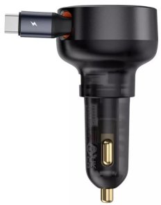 Автозарядка Baseus Enjoyment Pro Car Charger USB + Retractable Type-C Cable 60W black