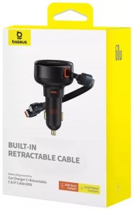 Автозарядка Baseus Enjoyment Pro Car Charger Type-C + Retractable C & iP Cable 60W black