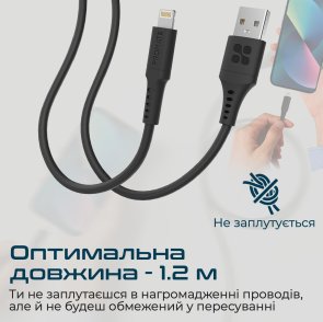 Кабель Promate PowerLink-Ai120 2.4A AM / Lightning 1.2m Black (6959144059808)
