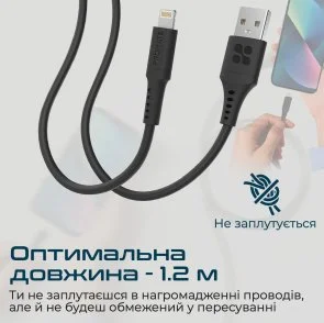 Фото: Кабель Promate PowerLink-Ai120 2.4A AM / Lightning 1.2m Black (6959144059808) № 4 | KTC