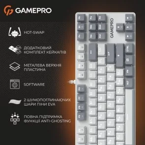 Фото: Клавіатура GamePro Genesis Metallic MK110W Red Switches White № 19 | KTC