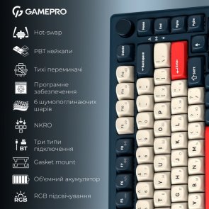 Клавіатура, GamePro Asgard Yord MK266BL WL/BT/USB, Blue ( Gaming )