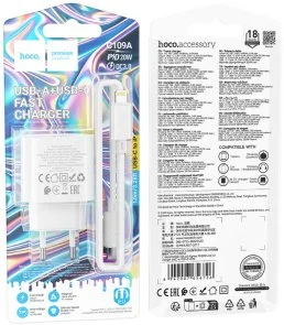 Фото: Зарядний пристрій Hoco C109A QC PD 20W White with Type-C/Lightning (6942007656726) № 8 | KTC