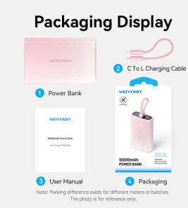 Батарея універсальна Vention FHZL0 10000mAh, 1xUSB, 1xType-C, 1xLightning, 22.5W, Gradient Blue