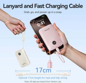 Батарея універсальна Vention FKAN0-C 10000mAh 22.5W with Built-in USB-C Cable