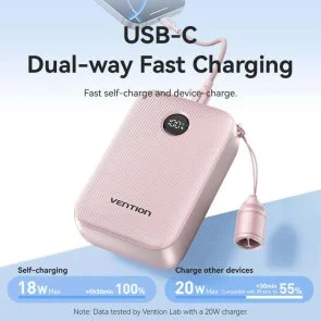 Фото: Батарея універсальна Vention FKBB0-C 20000mAh 22.5W with Built-in USB-C Cable Black № 12 | KTC