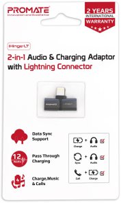 Перехідник Promate Ihinge-lt Lightning / 2xType-C Black (6959144039206)