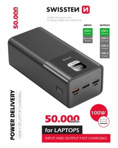 Батарея універсальна SWISSTEN Line 50000mAh 100W Black (8595217481282)