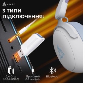 Гарнітура Ajazz AHM08 Max WL/BT Purple/White/Blue (AHM08-MAX-PWB)
