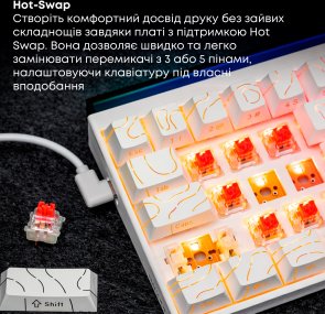 Клавіатура, Ajazz NK68 Red Switch Side Contour ENG/UKR USB, White ( Gaming )