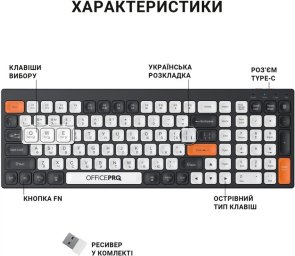 Клавіатура, OfficePro SK985BO WL/BT, Black/White