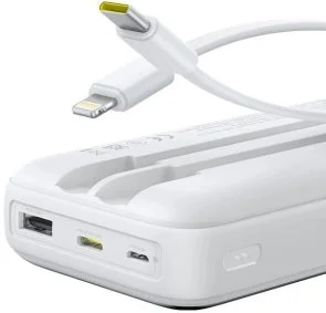 Фото: Батарея універсальна Baseus Lipow 20000mAh 22.5W White Built-In Lightning / USB-C cable (P10079102213-00) № 5 | KTC
