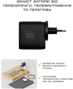 Зарядний пристрій Native Union Fast GaN Charger PD 67W Black (FAST-PD67-BLK-2CA)