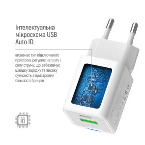 Зарядний пристрій ColorWay GaN Mini 20W White with Type-C/Type-C (CW-CHS062PDC-WT)