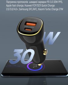 Автомобільний зарядний пристрій ColorWay 60W PD QC3.0 Black (CW-CHA046PD-BK)