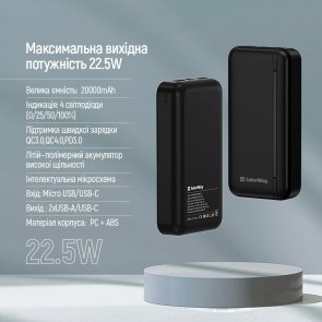 Батарея універсальна ColorWay 20000mAh EnergyPlus 22.5W Black (CW-PB200LPB4BK-PD)