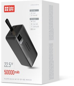 Батарея універсальна ColorWay Power Bank 50000mAh Digital Display 22.5W Black (CW-PB500LPC5BK-PDD)