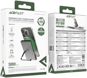 Батарея універсальна Acefast M16 5000mAh, 1xType-C, Qi, 18W, Black