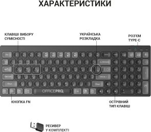 Клавіатура OfficePro SK985B Wireless Black