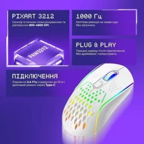 Фото: Миша Proove Gaming Buzz Wireless White (WMBU00022402) № 6 | KTC