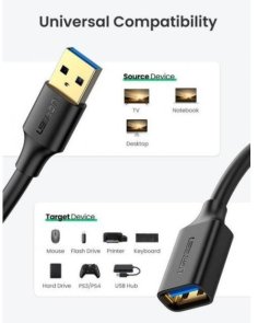 Кабель UGREEN US129 USB 3.0 AM / AF 1.5m Black (30126)