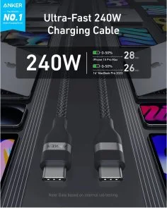 Фото: Кабель Anker Upcycled Braided 240W Type-C / Type-C 1.8m Black (A82E2H12) № 3 | KTC