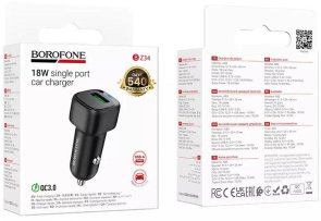  Автомобільний зарядний пристрій BOROFONE BZ34 Cloud 18W Black (6941991122255)