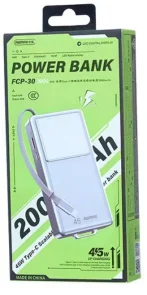 Фото: Батарея універсальна Remax FCP-30 20000mAh 45W Tarnish built-in Cable (6954851250913) № 4 | KTC