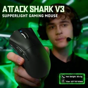 Фото: Миша Attack Shark V3 Ultra-Light WL/BT/USB Black (V3B_AS) № 2 | KTC