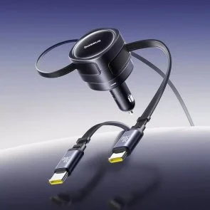 Фото: Автомобільний зарядний пристрій Baseus Enjoyment Max Retractable Cable 60W Black (C00035507121-01) № 6 | KTC