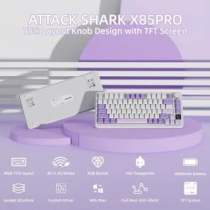 Фото: Клавіатура Attack Shark X85 Pro ENG/UKR WL/BT/USB Lavender (X85PROL_AS) № 3 | KTC