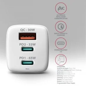 Фото: Зарядний пристрій Axagon ACU-DPQ65 PD QC3.0 GaN 65W White (ACU-DPQ65W) № 5 | KTC