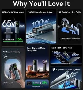Фото: Батарея універсальна Vention FKFH0 20000mAh 165W Gray Built-in USB-C № 7 | KTC