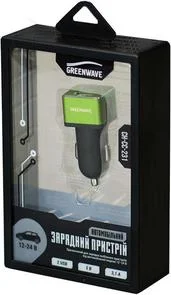 Фото: Автомобільний зарядний пристрій GREENWAVE CH-CC-231 2xUSB 3.1A чорний/зелений № 4 | KTC