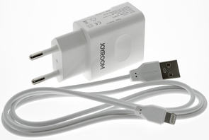 Мережевий зарядний пристрій JOYROOM L-L221 2xUSB, 2A + кабель Lightning, Білий