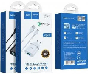 Фото: Зарядний пристрій Hoco C12Q QC3.0 White with AM/Type-C (C12Q White Cable) № 3 | KTC