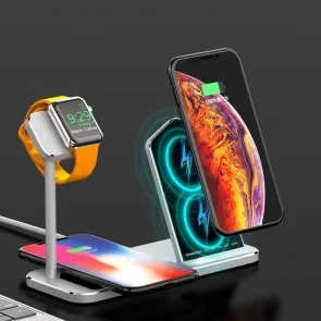 Фото: Бездротова зарядна станція Aoduke Wireless charge iPhone / Apple Watch / AirPods - Silver (Oude-S3n1) № 5 | KTC