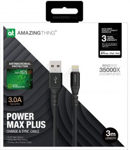 Кабель AMAZINGthing MFI Max Plus 3.2A AM / Lightning 3m Black (ATAPMP003MBK)