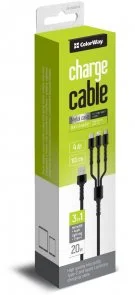 Фото: Кабель ColorWay 3in1 AM / Lightning/MicroUSB/Type-C 1.2m Gray (CW-CBU3003-GR) № 4 | KTC