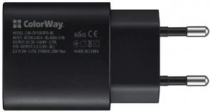 Фото: Зарядний пристрій ColorWay Power Delivery Port PPS Type-C 25W Black (CW-CHS033PD-BK) № 3 | KTC