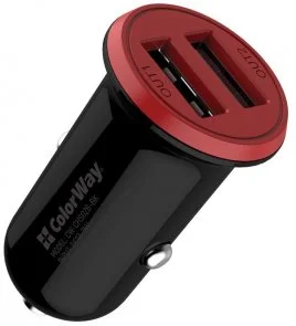 Фото: Автомобільний зарядний пристрій ColorWay Auto ID 2xUSB 3.4A 17W Black/Red (CW-CHA026-BK) № 2 | KTC