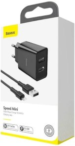 Зарядний пристрій Baseus Speed Mini Dual U Black with Lightning cable 1m (TZCCFS-R01)