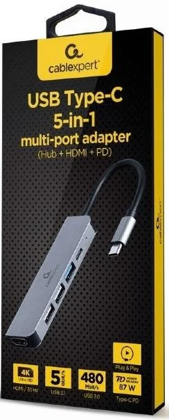 Фото: USB-хаб Cablexpert USB Type-C 5-in-1 multi-port adapter Grey (A-CM-COMBO5-03) № 2 | KTC
