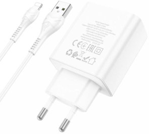 Зарядний пристрій Hoco C102A Fuerza White with AM/Lightning (6931474777720)