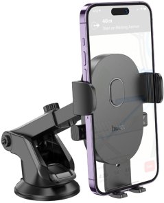 Кріплення для мобільного телефону Hoco H19 Mighty one-button car holder center console Black (6942007601580)