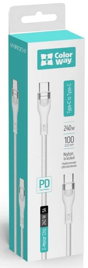 Фото: Кабель ColorWay 5A 240W Type-C/Type-C 1m White (CW-CBPDCC065-WT) № 5 | KTC