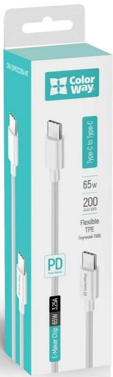 Фото: Кабель ColorWay 3A 65W Type-C / Type-C 2m White (CW-CBPDCC056-WT) № 3 | KTC