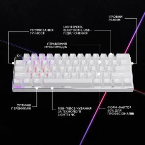 Фото: Клавіатура Logitech G Pro X 60 Lightspeed Wireless White (920-011930) № 6 | KTC