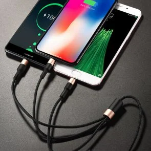Фото: Кабель Hoco X26 3in1 2A AM / Micro USB / Type-C / Lightning 1m Black/Gold (6957531080275) № 3 | KTC